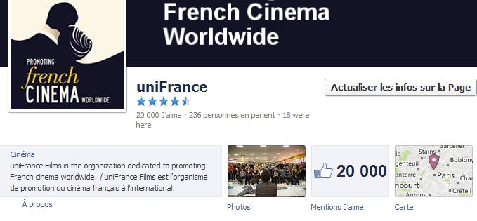 Le Cap des 20.000 abonn&eacute;s sur le Facebook d'uniFrance films